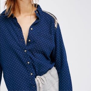 Free People Navy Polka Dot Button Down Shirt